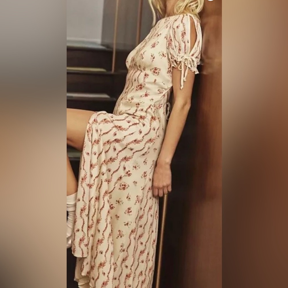 Magdalena Midi Dress in Ivory Combo, Free People Sz 2 (NWT) (Lindsey Lohan)